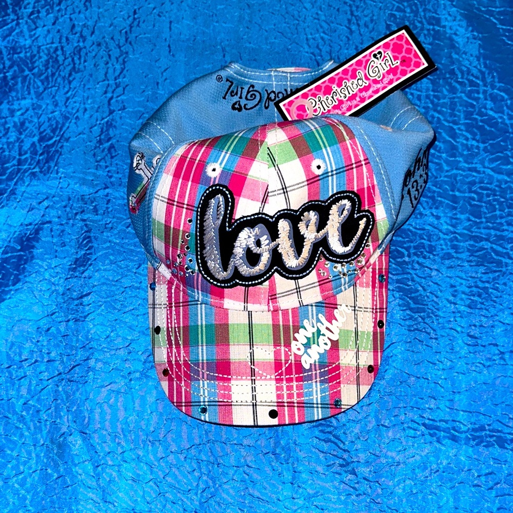 Plaid Love Religious Cap with Embellishments